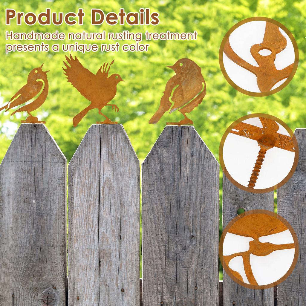 5Pcs Garden Birds Art Silhouette Sculpture Rusty Iron Metal Bird Ornament for Outdoor Garden Fence Stake Decoration