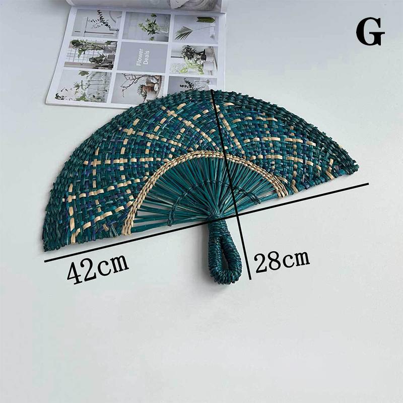 Hand-Woven Straw Fan Decorative Handmade Semicircular Woven Fan Summer Cooling Fan Handheld Fan Gift Home Decor