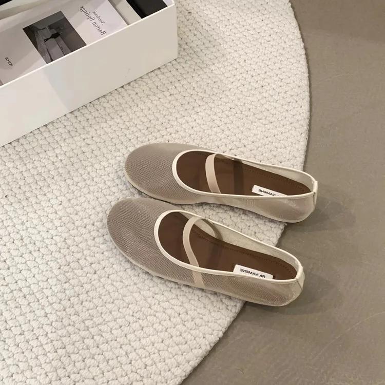 Fashion Designer Autumn Women Mesh Fabric Ballet Flat Shoes Fashion Shallow Elastic Band Ladies Comfort Soft Sole Mary Jane Shoes