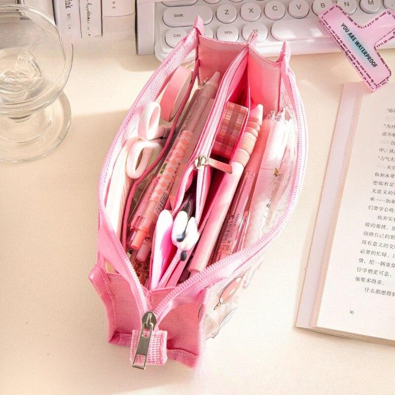 Cute Cartoon 6-layer Transparent Pencil Case Multi-functional Storage Stationery Box School Supplies Kawaii Stationery Bag 1pc