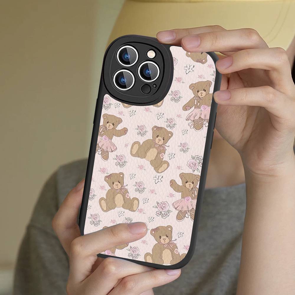 Дикий цветок Сафари Малыши Медведь Для IPhone 16 15 14 13 12 11 Pro Max Plus Кожаный Чехол для Телефона
