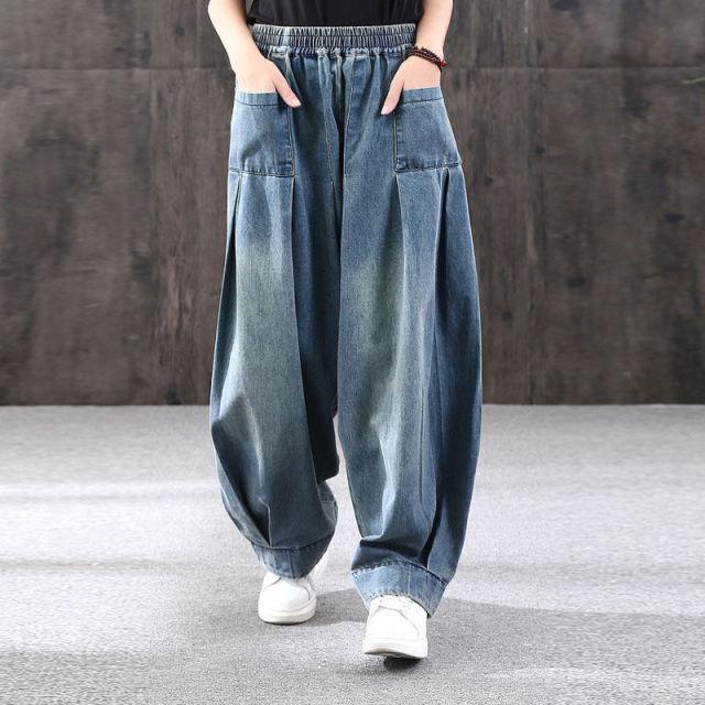 Baggy Oversize Jeans Women Denim Casual Cross Pants Female Vintage Harem Pants Trousers Bloomers Mom Wide Leg Jeans