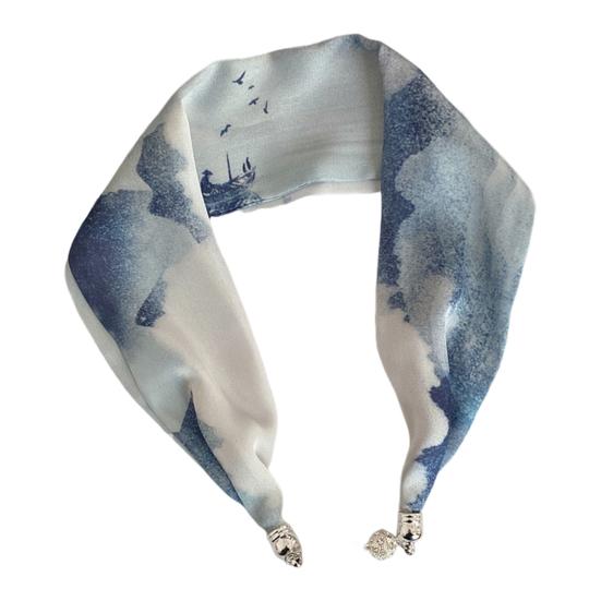 Women Chiffon Scarf Magnetic Buckle Bright Color Printing Necklace Style Decorative Thin Scarf Garment Accessories