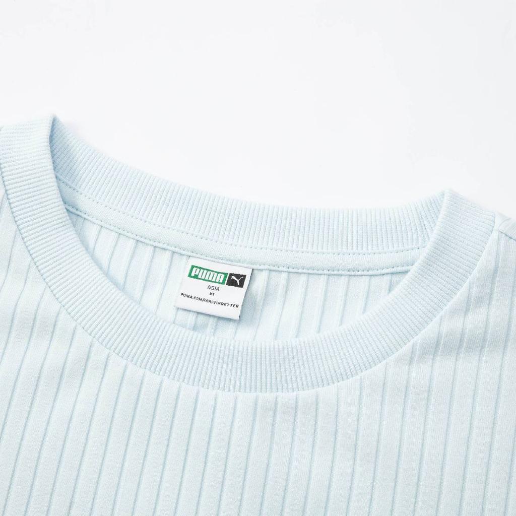 Puma Однотонная повседневная футболка приталенного кроя, универсальная, с коротким рукавом, женский топ, светло-голубой 631011-69