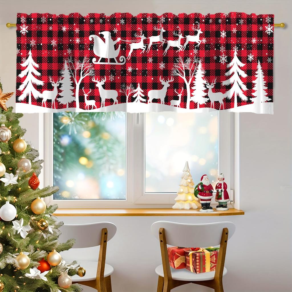 Christmas Curtain Xmas Rod Pocket Window Treatment for Living Room Kitchen Bedroom Christmas Decorations For Home 2025