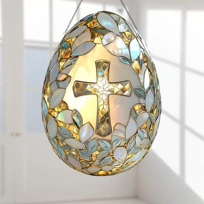 Пасхальное яйцо-ловец солнца 2D акриловое яйцо-ловец солнца подвесное украшение на окно с цепью для крыльца сада религиозный домашний декор