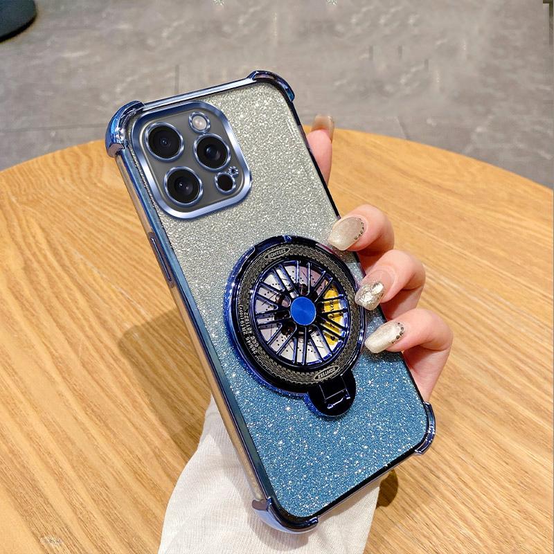 Glitter Shockproof Plating Gyro Bracket Phone Holder Case For Motorola Moto G05 G24 G14 G34 G04 G84 G54 E14 E15 G53 Stand Cover