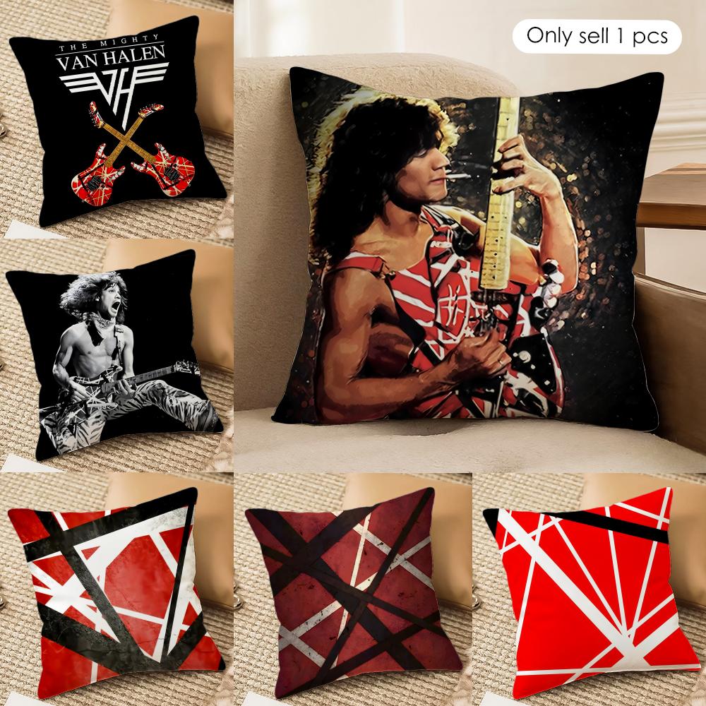 EEddie Van HHalen Guitar Cushion Cover Silky Short Plush Invisible Zipper Dustproof Sofa Pillow Case For Home Decor