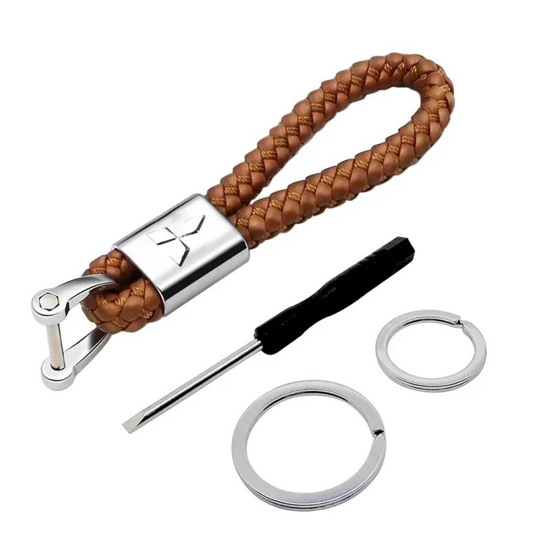 Braided Leather Key Ring Emblem Pendant Auto Products for Mitsubishi L200 Triton Outlander Sport Ralliart Mirage