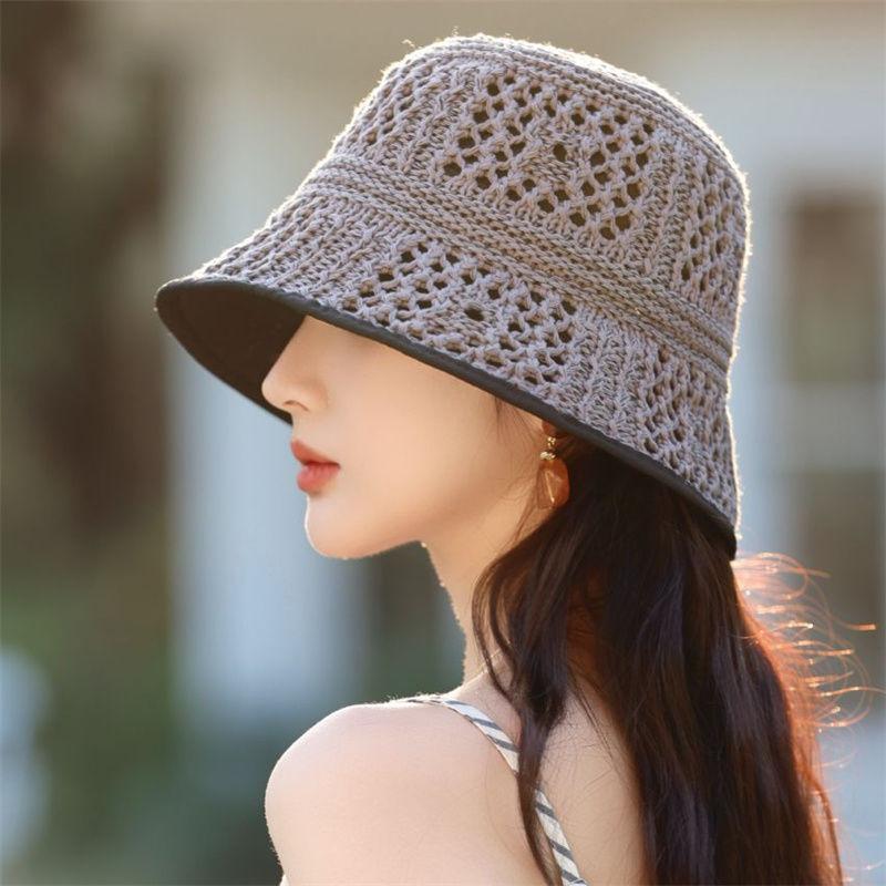 Корейская ажурная вязаная шапка рыбака для женщин летом тонкая и дышащая солнцезащитная шапка