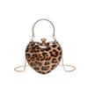 Ladies Famous Evening Clutch Bag Heart Shape PU Patent Leather Leopard Print Luxury Phone Shoulder Handbag Women Wrist Bag