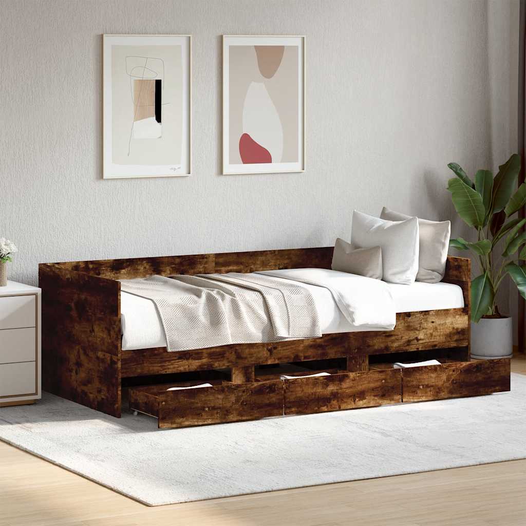 Daybed with Drawers without Mattress Smoked Oak 90 x 200 cm