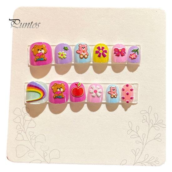 12 шт. детские накладные ногти с героями мультфильмов, милый рождественский тематический узор, тисненый пресс на ногтях, самоклеящиеся накладные ногти, художественное украшение «сделай сам»