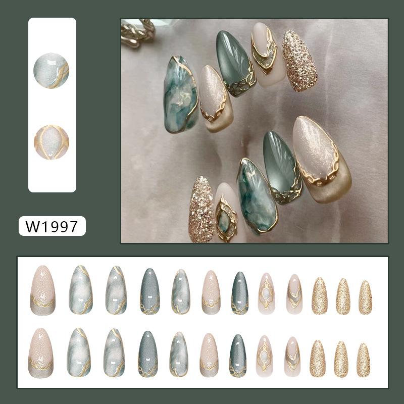 Кошачий глаз неправильной формы позолоченная мазня съемная носимая броня 24 штуки накладные ногти