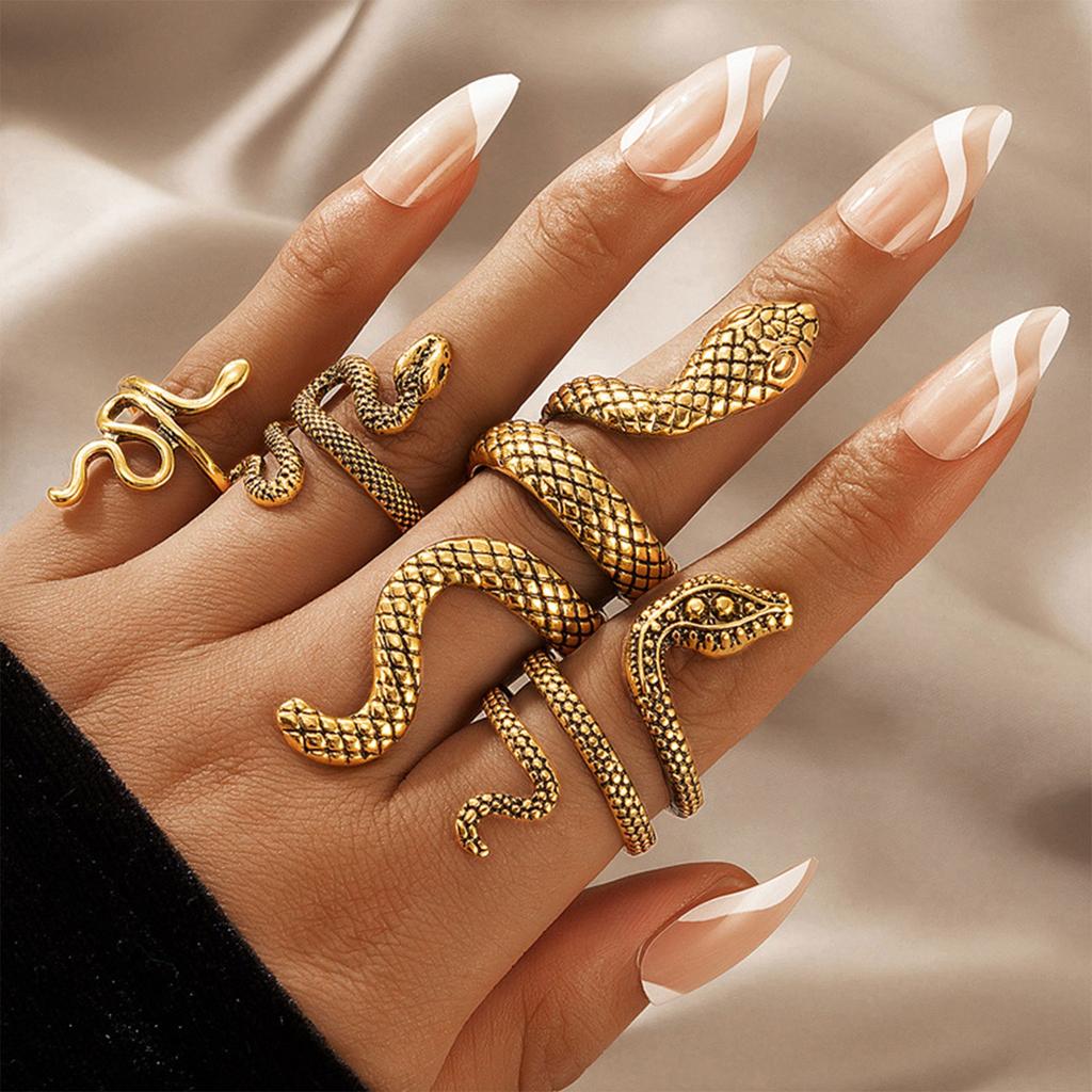 Snake Print Ring Punk Wind Snake Animal Retro Exaggerated Four-Piece Ring