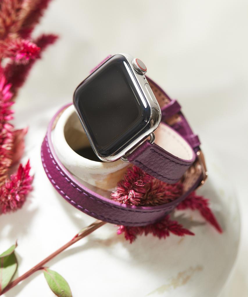 Adeo Apple Watch Двойной ремешок Тонкий Double Tour Веганская кожа Ремешок для часов Сливовый фиолетовый (Тип А)