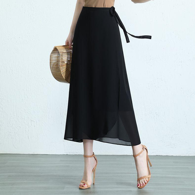 Women One-piece Skirt Chiffon Wrap Summer High Waist Show Thin Sweet Lady Midi Seaside Ruffled Wrap Skirts