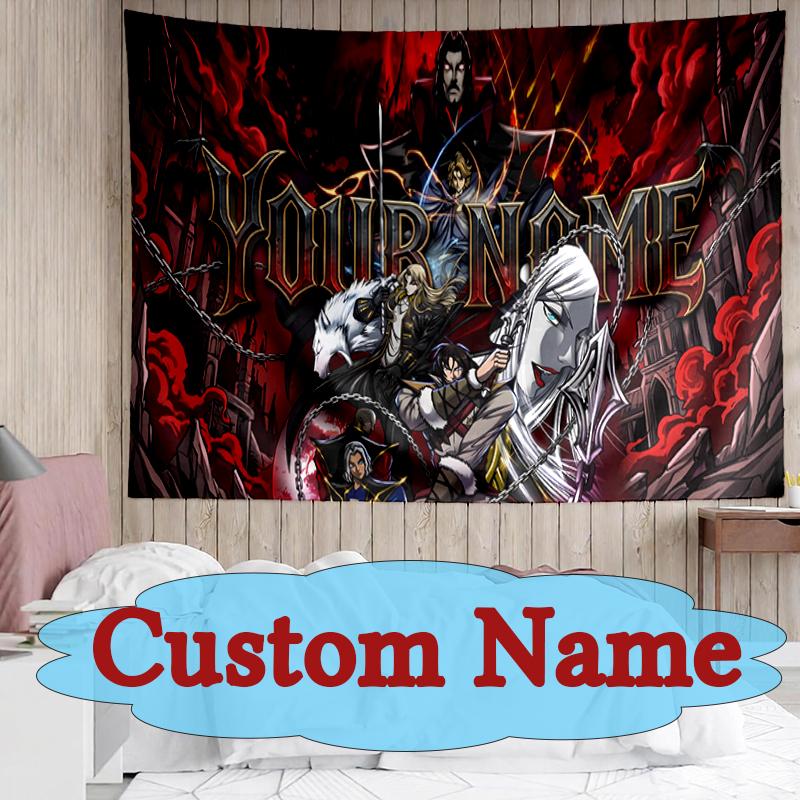 Custom Name Or Text Dark Fantasy Heroes Fiery World Tapestry Spring Tapestry Background Cloth HD Hanging Cloth Tapestry Home Decor