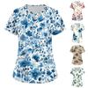 Women's Short Sleeve Stagger V Neck Print Pocket Dry-nurse Top