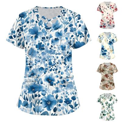 Женский топ с коротким рукавом и V-образным вырезом, принтом и карманом Dry-nurse