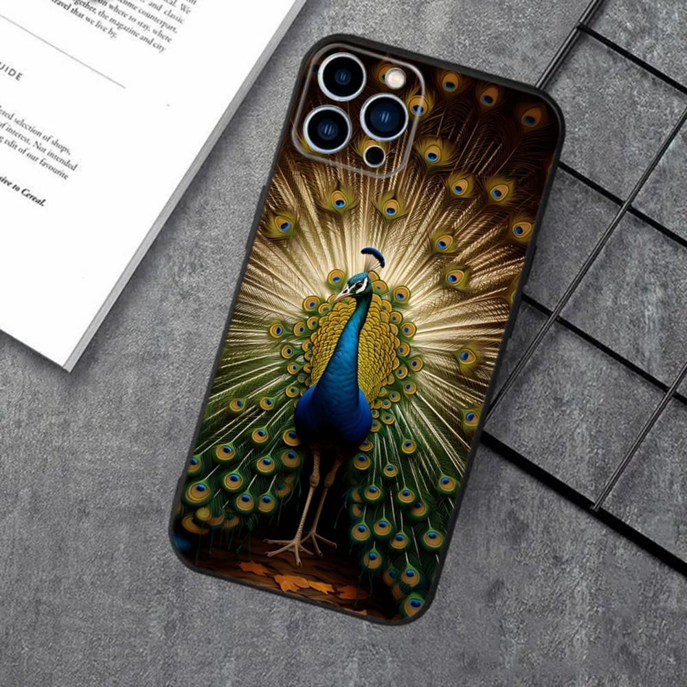 Peacock Feathers Phone Case For iPhone 16,15,14,13,12,11,XS,XR,X,8,7,Pro,Max,Plus,mini Silicone Black Cover