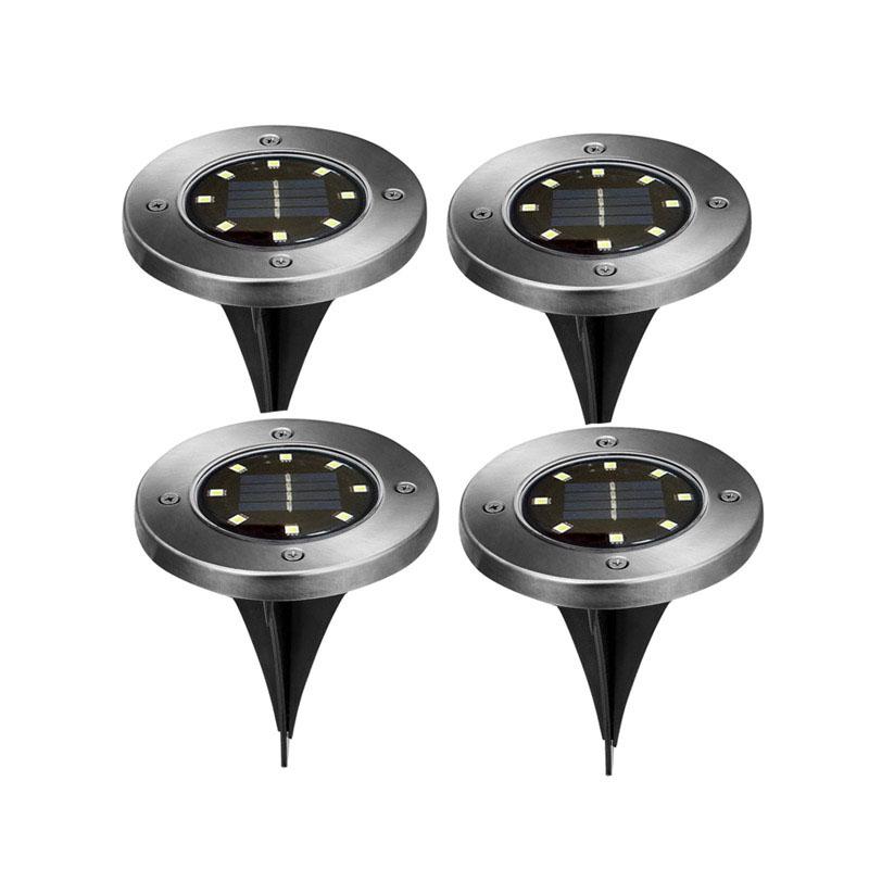 1PC/4PCS 8 LED Outdoor Solar-Powered Lawn Pin Lamp with Warm White Light Stainless Steel Yard Garden Light Decoration