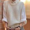 Women's Skin-Friendly Soft Korean College-Style White Sleeveless Gentle Crew-Neck Knitted Top Loose Sweater Vest Cardigan
