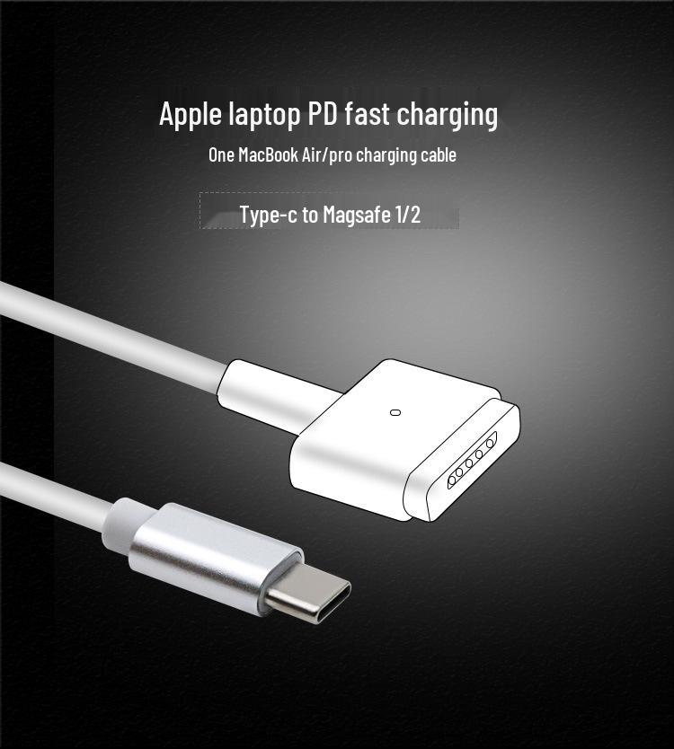 USB-C To MagSafe 2/3 Magnetic Laptop Charging Cable with T-Head for Fast PD Charging