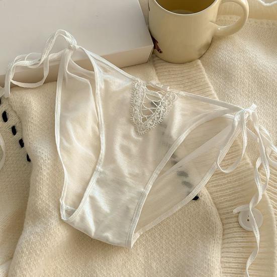 Women's Sexy Strap Satin Panties Low Rise See Through Invisible Thongs Hollow Out Thin Mesh Sheer Briefs