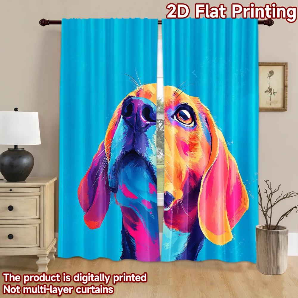 2D flat printing 2pcs Party Window Curtains Colorful Dog Portrait Digital Printed Polyester Drapes Festive Curtains Use for