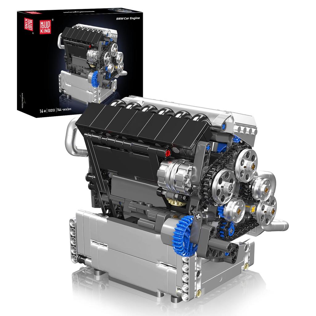 Mould King 10213 Car Engine Building Block Model Kit, 744 Pieces – Realistic Engine Toy, Great for STEM Learning & Gifting, Ages 14+