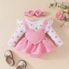 2024 Infant Girls Embroidered Love Flower Long Sleeve Two-Piece Faux 1-Piece Dress