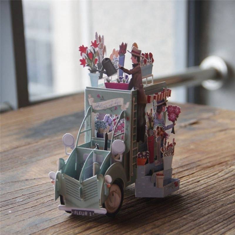 Foldable Paper Birthday Car Card With Handcrafted Details And Gold Printing For Gifts