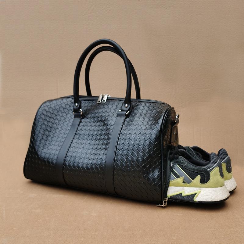 Black Woven Large Capacity Unisex Travel Shoulder Bag