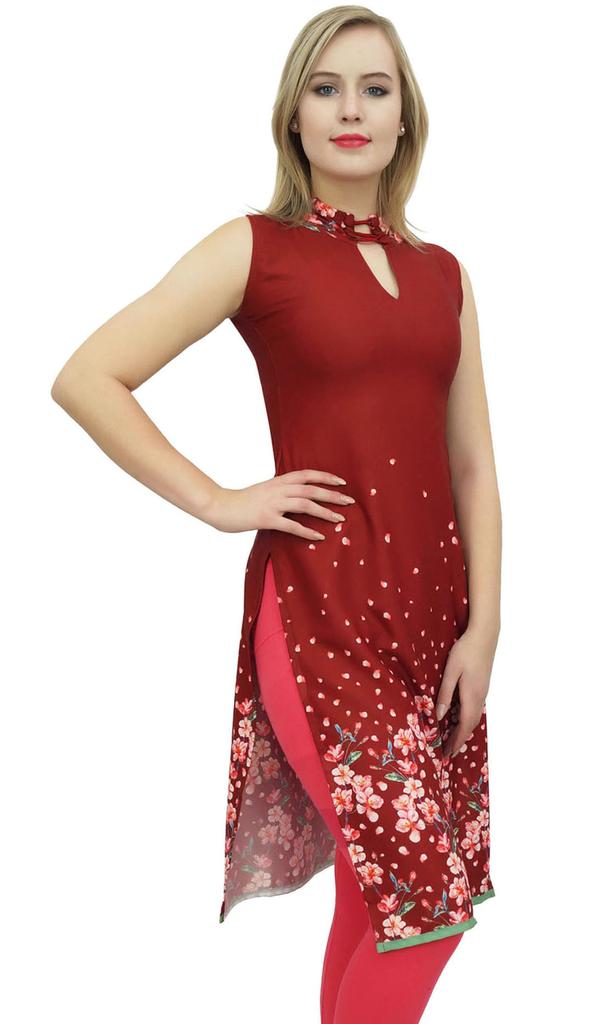 Bimba Women's Sleeveless Black Floral Printed Tunic Designer Kurta Kurti-10