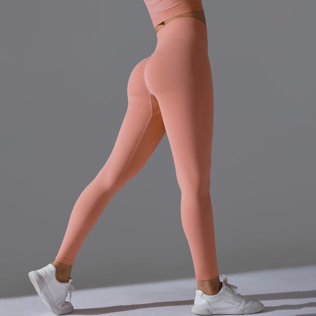Бесшовные однотонные персиковые спортивные брюки, облегающая одежда для бега, фитнеса, йоги, брюки для йоги с высокой посадкой и эффектом лифтинга бедер для женщин