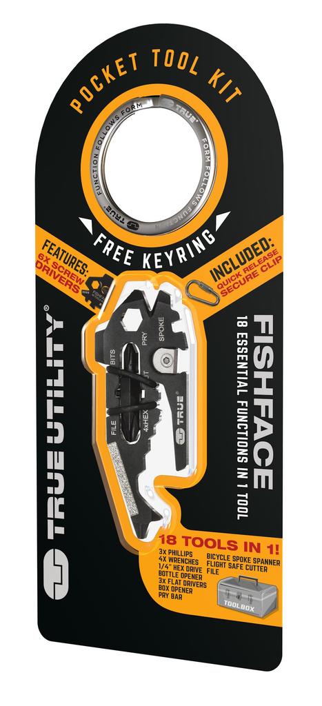 TRUE UTILITY FISHFACE 18 In 1 Key Ring with Carabiner True Utility Fishface Multi-Tool