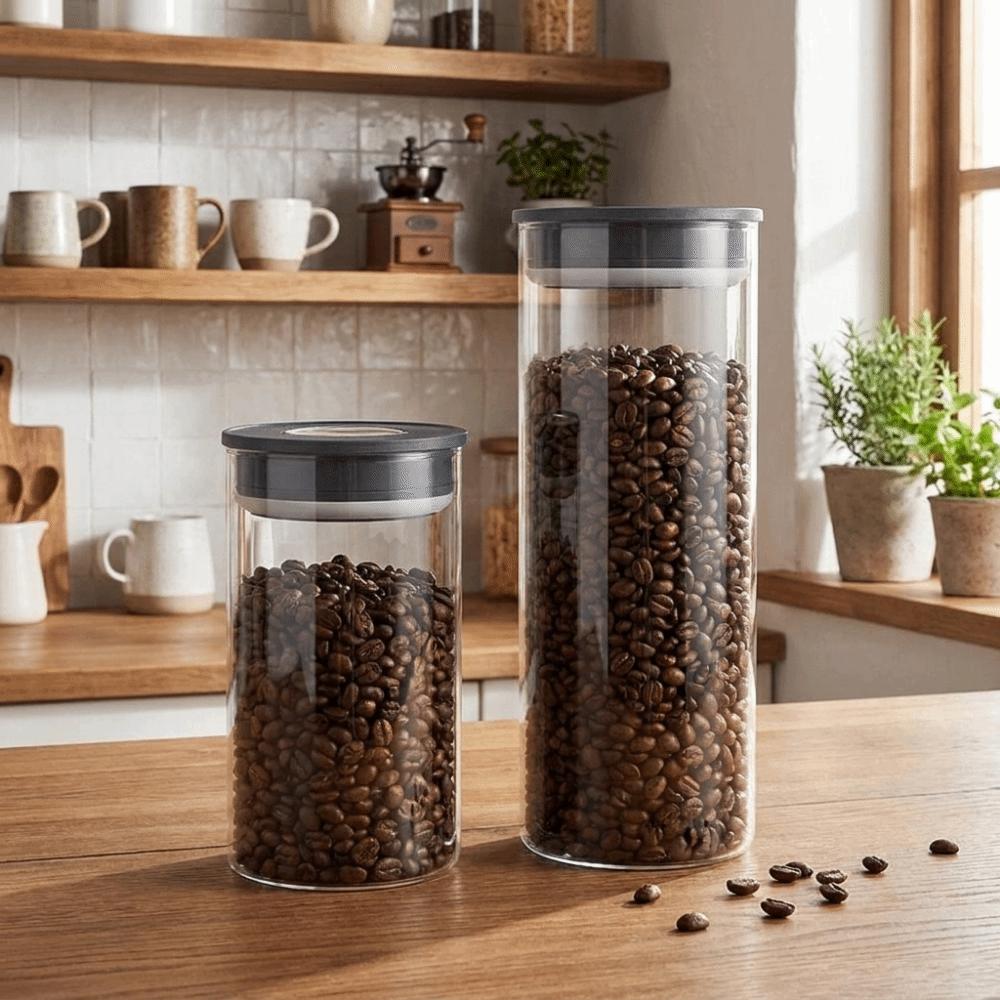 Glass Vacuum Coffee Canisters Transparent Coffee Beans Storage Bottle Grain Storage