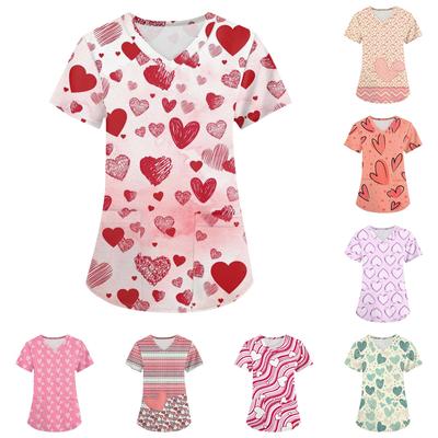 Женская модная футболка с короткими рукавами и v-образным вырезом с принтом, маленькая рабочая футболка с карманами