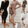 Women's Knit Dress Spring Autumn Fashion Elegant Slit Long Sleeve Party Skirt