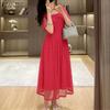 Elegant Lace Women Casual Square Collar Short Sleeve Long Dress