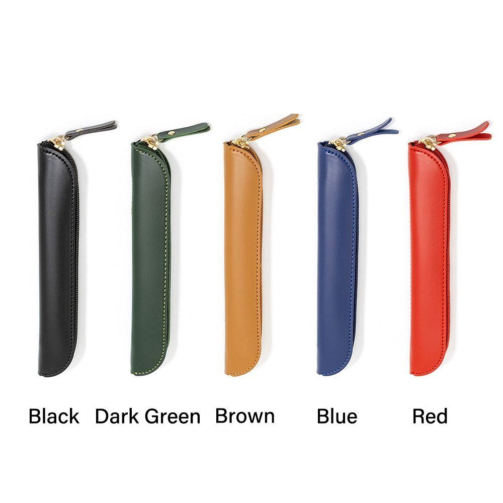 PU Leather Pen Bag Solid Color Stationery Storage Bag Portable Pen Protective Bag  Business
