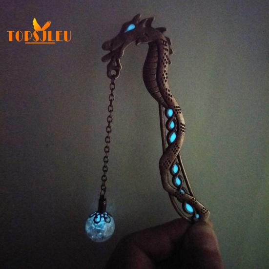 Закладка в винтажном стиле, дизайн металлического дракона, светящиеся бусины, устойчивая к выцветанию, легко чистящаяся закладка