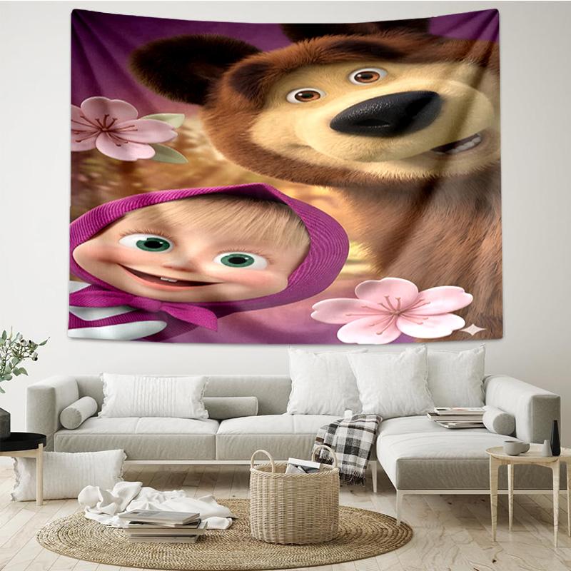 Heart-themed Ma-sha Illustration. Tapestry, Unique Design Tapestry, Wall Decor for Bedroom,Livingroom, Playroom,Heartwarming Fan Holiday Gifts