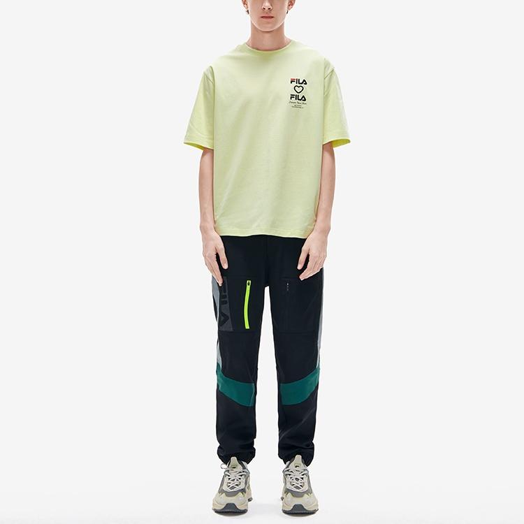 FILA T Shirts Men's Cyan Yellow Crew Neck Moderate Straight Fit F11M219109FYE