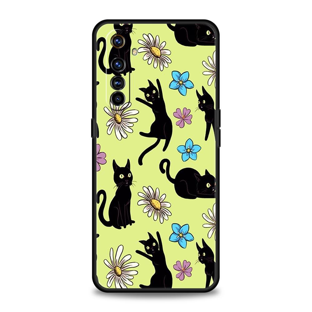 Чехол для телефона Realme 12 11 10 9 8 5G 7 6 GT5 GT3 GT2 Pro Plus C21 C11 C25 C35 GT Neo 2 3 3T 5, чехол с изображением черного кота, милый мультфильм