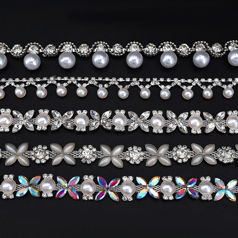 Жемчужная и бриллиантовая стразовая цепочка для DIY одежды и аксессуаров