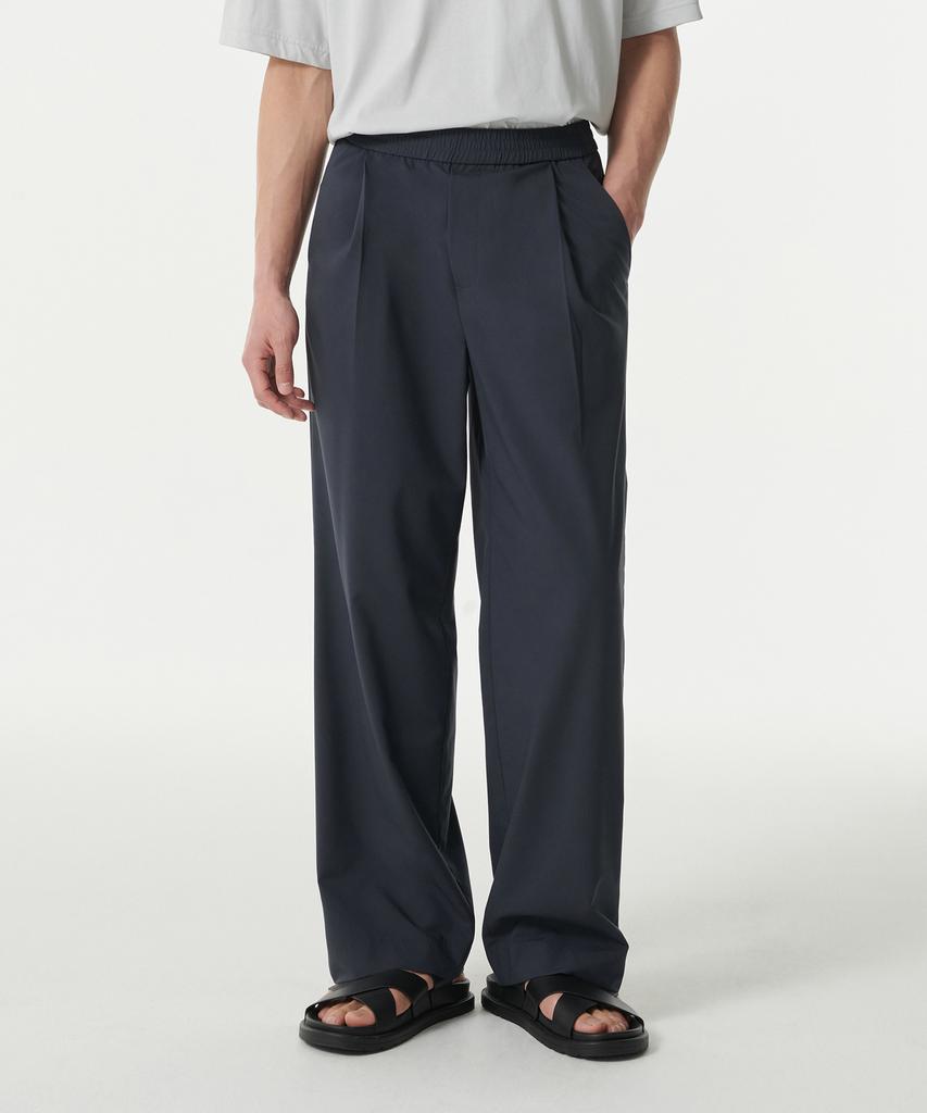 MUSINSA STANDARD [Cooltandard] One-Pleat Wide Elastic Waist Slacks [Iron Gray]