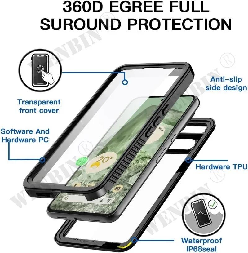 IP68 Роскошный водонепроницаемый чехол Google Pixel 10 9 8 7 Pro XL 7A Снег Пыль Ударопрочный 360° Подводный Сертифицированный IP68 Чехол