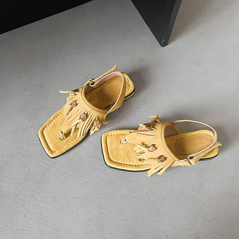 Krazing Pot Коровья замша нубук лето размер 40 липучка кисточка бахрома низкий каблук женские босоножки с открытым носком